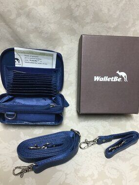 Vintage WALLETBE Cobalt Blue Leather Crossbody Wallet Zip Around Wristlet NIB